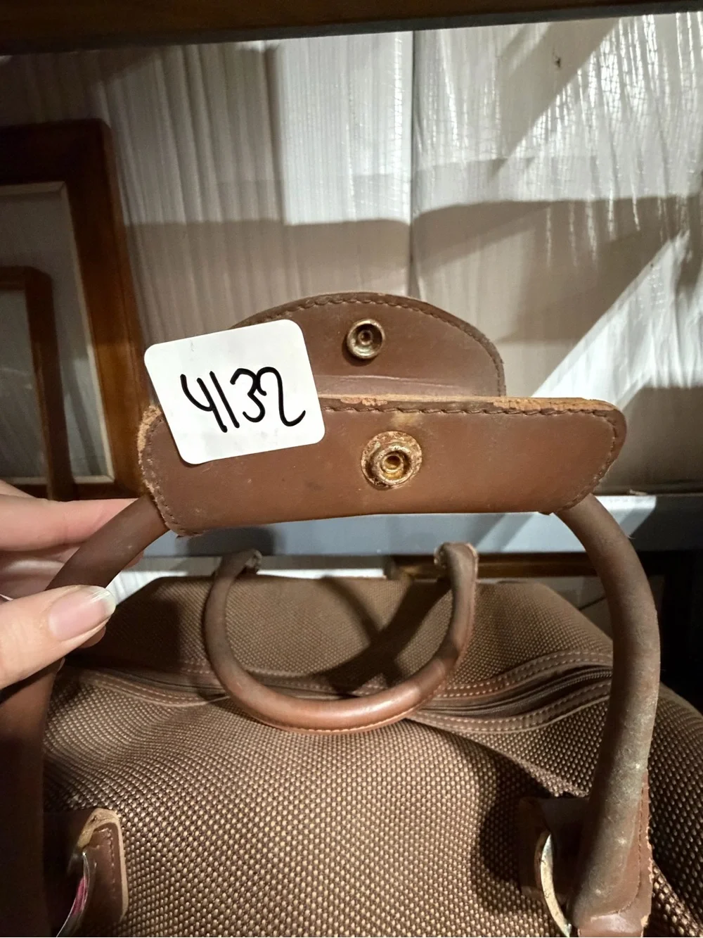 #4132-London Fog Brown Textured Tote with Leather Trim